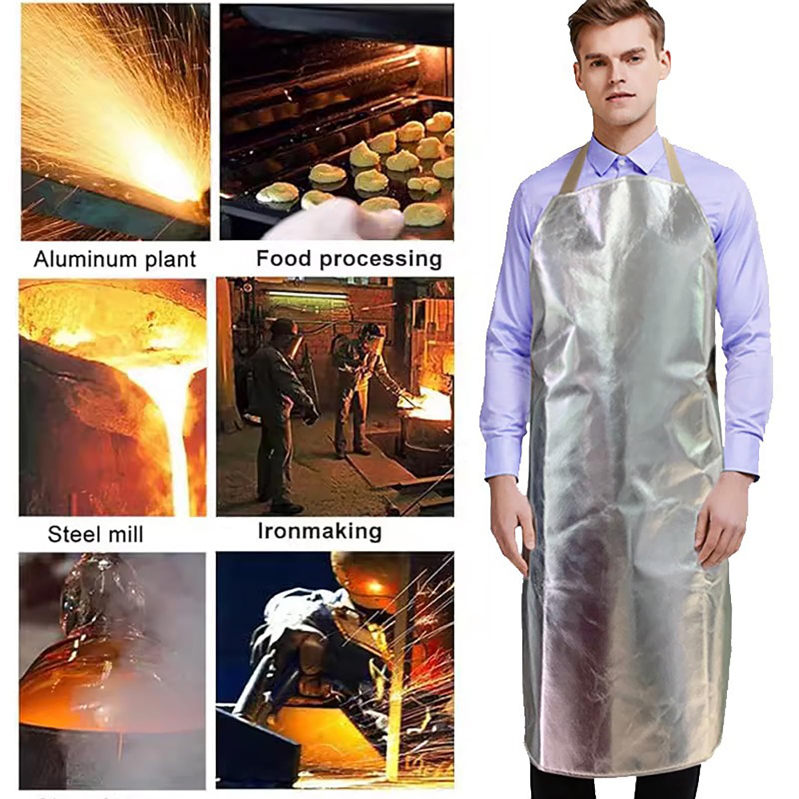 Tablier résistant à la Tablier en aluminium pour hommes, longueur réglable pour environnement de travail à haute température Protections à haute température de cuisine