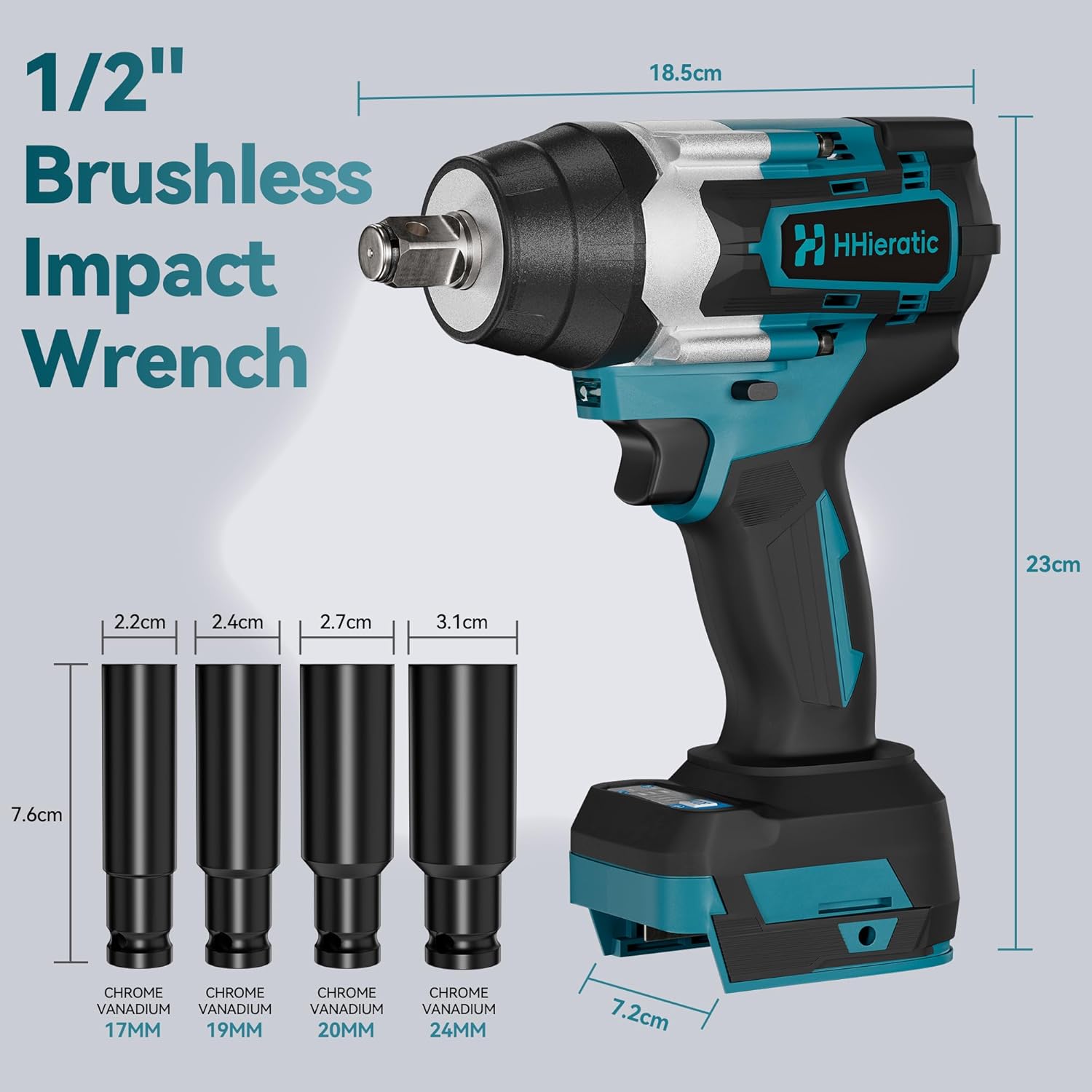 1/2" Cordless Impact Wrench Compatible with Makita 18V Battery,516 Ft-lbs 700N.m Brushless High Torque Impact Gun,Bare Tool with 4PCS Sockets 17/19/20/24mm for Tire Change,Auto Repair