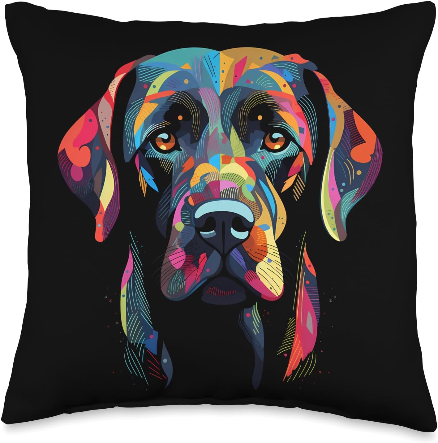 Labrador Retriever Colorful Dog Face Funny Lab Lover Black Throw Pillow