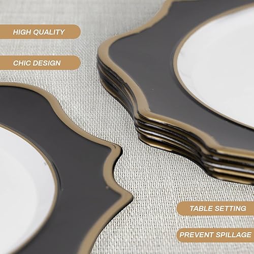 Miniatura 10 de MAONAME Juego de 6 platos de carga rosados de 13 pulgadas, cargadores redondos para platos llanos, cargadores de placa festoneada con borde dorado,