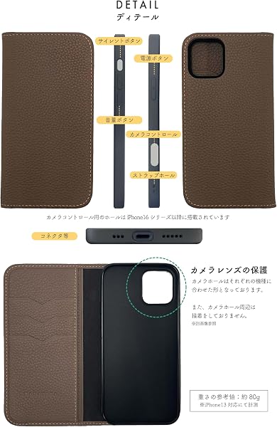 HANATORA for iPhone 12 12Pro ケース 手帳型 本革 スマホケース スマホ スタンド コードホルダー 付き シュリンクカーフレザー マグネットなし オリーブグレー PH-12Pro-OliveGray ギフト 誕生日 女性 男性 彼女 お母さん お父さん 人気商品 30代 40代 50代 60代 70代 - 2