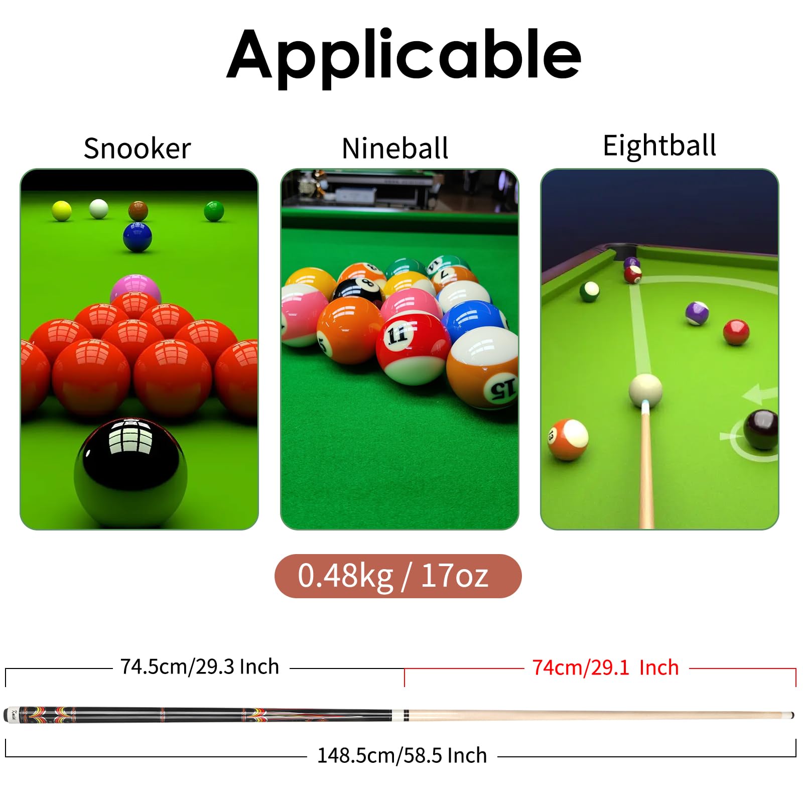 Kmise Ensemble De Queues De Billard - Queues De Billard De 147 Cm (1