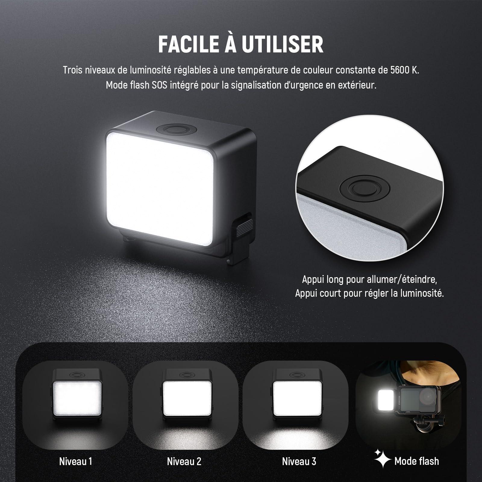 NEEWER Basics M20 Lampe LED Magnétique pour Caméra Compatible avec DJI OSMO Nano Action 3 4 5 Pro Cage NEEWER AC009 Pro Pocket 3 Accessoires, Mini éclairage de Remplissage en Plastique 5600K CRI95+