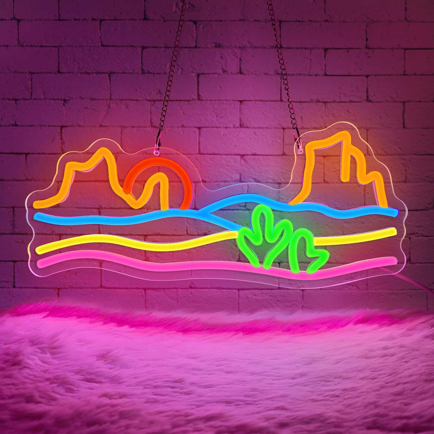 Lxmoneon Berg Neon Schild, USB Wüste Sonnenuntergang Neon Schild für Wanddekoration, LED Schild, Western Landschaft Neonlicht für Schlafzimmer Wohnzimmer Bar Party Kunst Wandschild