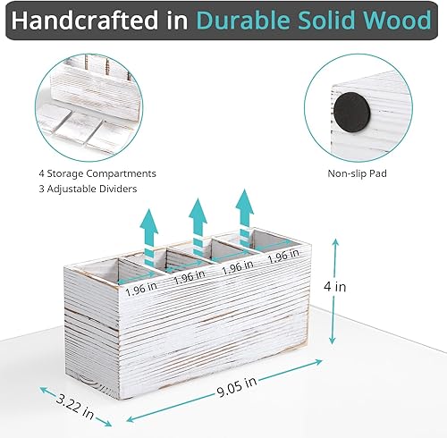 Miniatura 2 de Soporte para lápices para escritorio, organizador de escritorio de oficina de madera lavada blanca y accesorios con 4 ranuras para encimera,