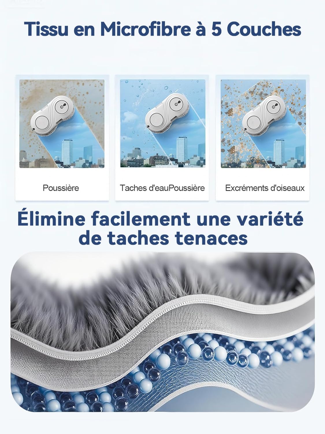 Robot Laveur De Vitre Automatique, 7000 Pa Aspiration, Moteur à Turbine, Nettoyage en Double Hélice, 63 mm Ultra-Fin, Nettoyeur Vitres électrique - WD12D