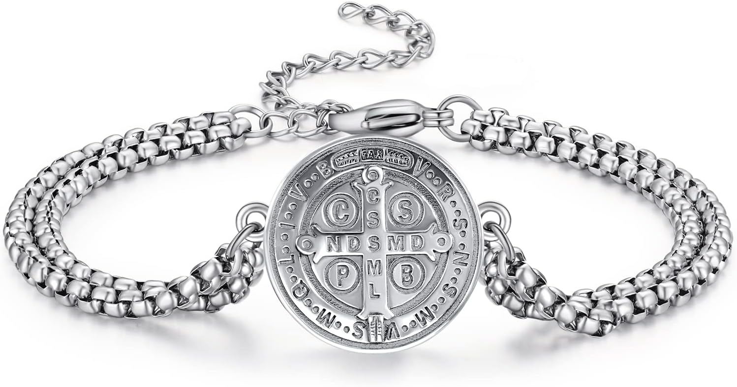 Saint Medal Bracelets 925 Sterling Silver Amulet Bracelet Protection Jewellery for Men with 3mm 7"+2" Rolo Chain