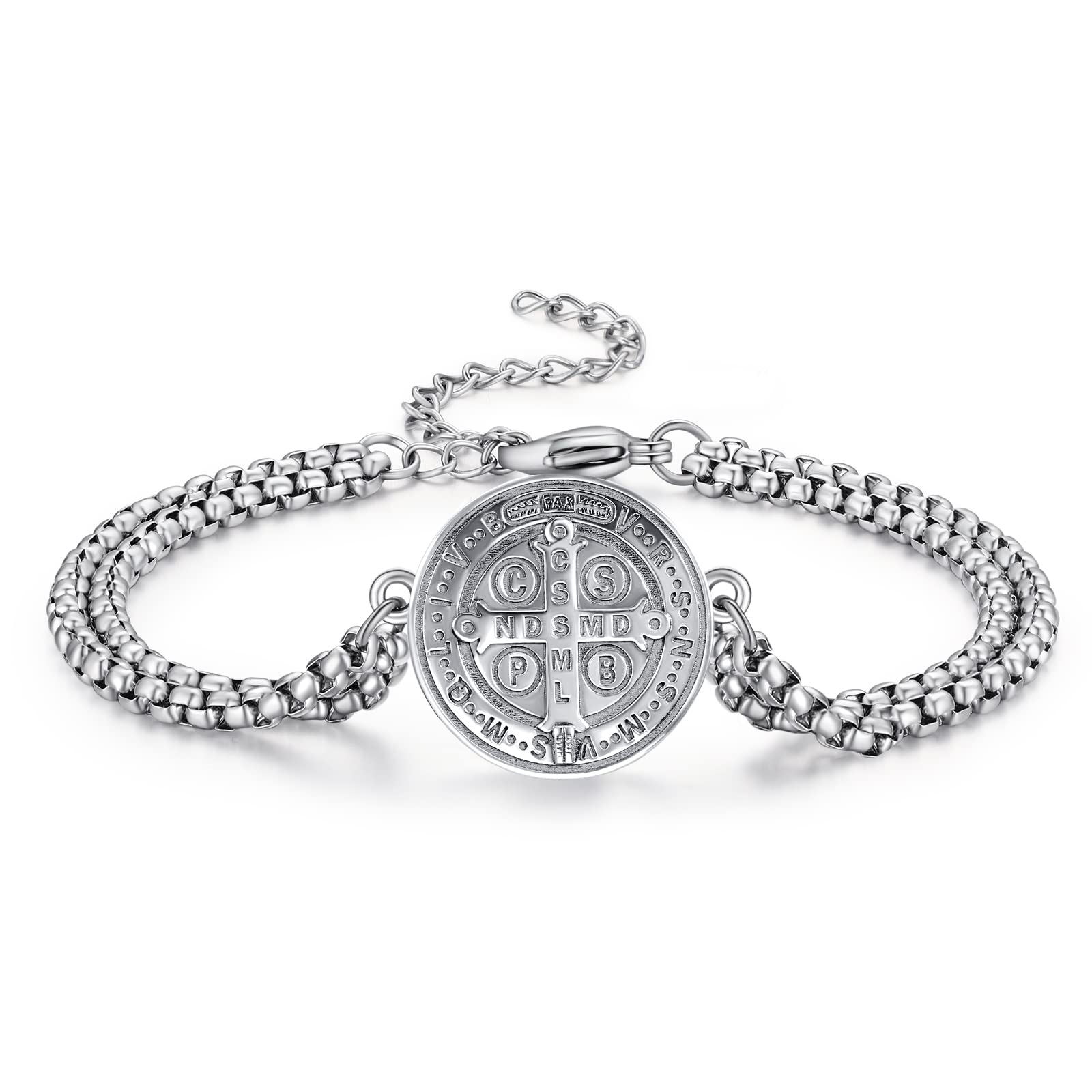 ADMETUS Saint Medal Bracelets 925 Sterling Silver Amulet Bracelet Protection Jewellery for Men with 3mm 7"+2" Rolo Chain