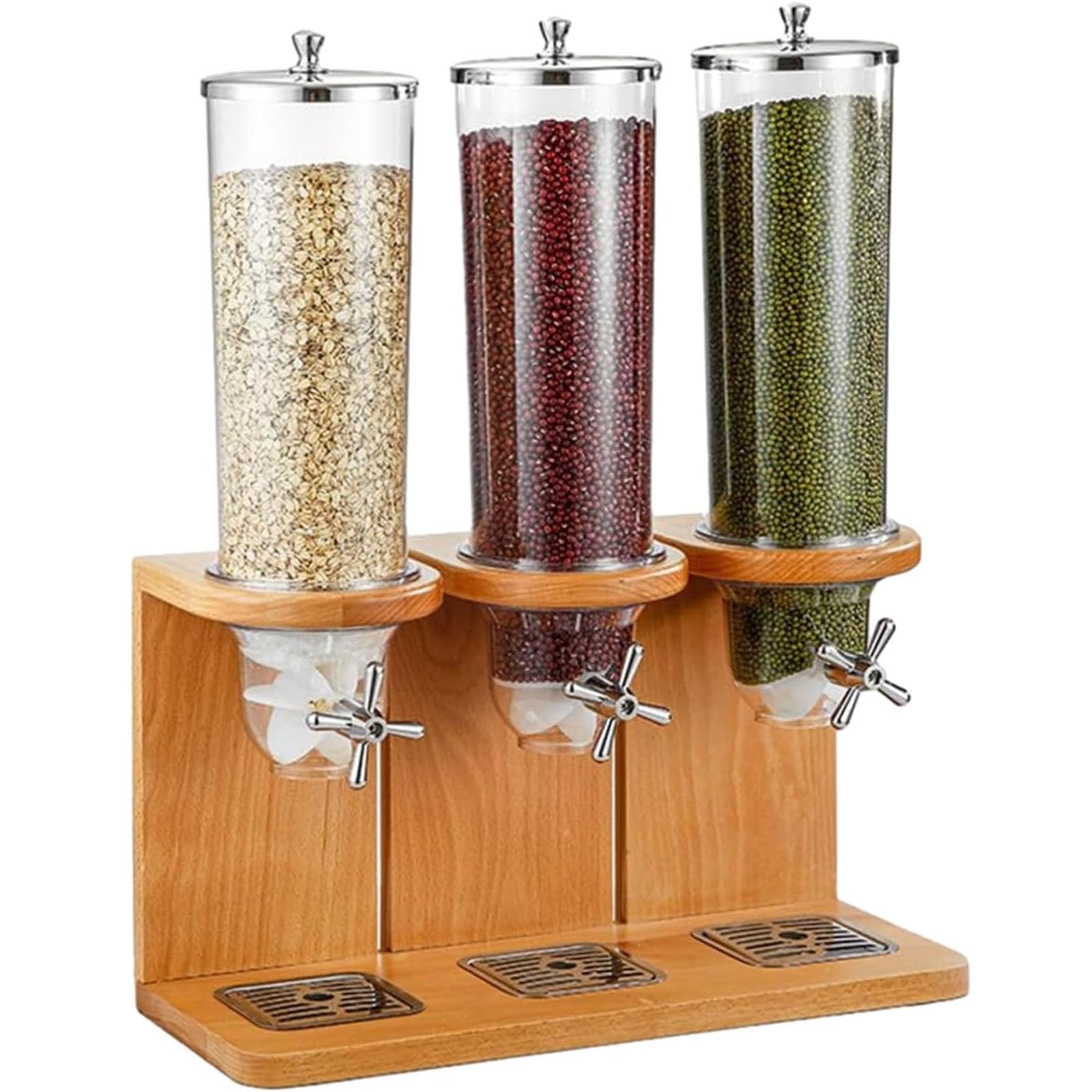 Dispenser Per Cereali, Contenitore Ermetico Da Cucina Con Base In Legno (per Contenitore Da 4 Litri), Può Contenere Frutta Secca, Legumi, Caramelle, Snack, Grande Capacità, Ideale Per Casa, Null
