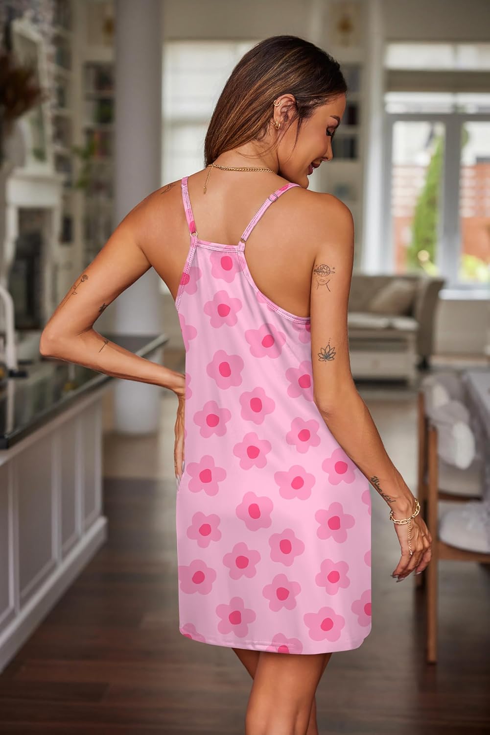 EKOUAER Nightgowns for Women Cotton Sleepwear Sexy Sleep Shirt Adjustable Spaghetti Strap Night Gowns with Pockets S-3XL - Image 4