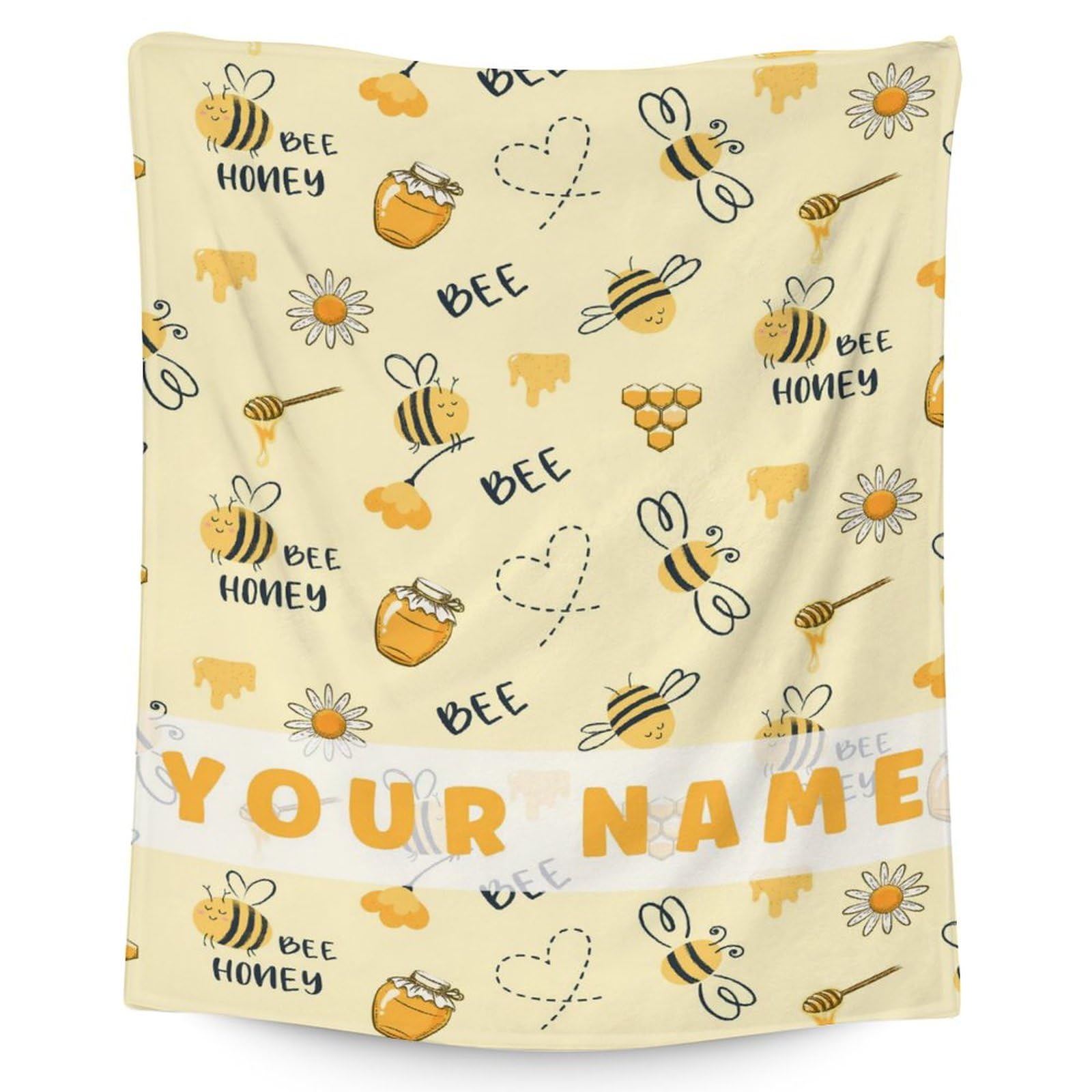 Custom Cute Bee Blanket for Girls - 30x40 Inches Throw Blanket Gifts - Yellow Lightweight Cozy Blankets for Sofa, Lap & Office