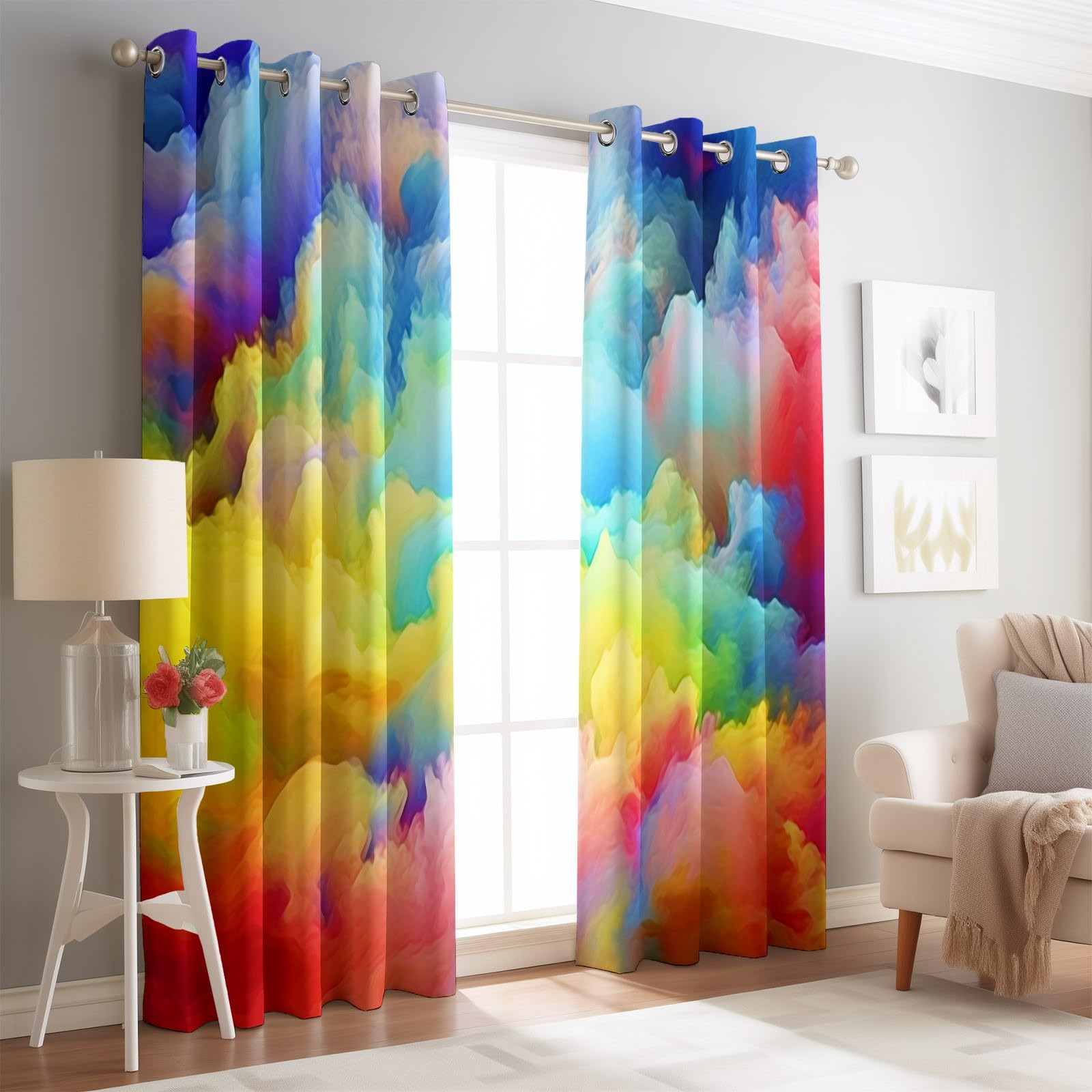 140L X 200H cm (2 Panneaux) Rideau Occultant Thermiques à Oeillets pour Chambre, Coloré Motif Surréalisme Abstrait Nuages Rideaux Salon pour Chambre Enfant Fille Garcon Rideau