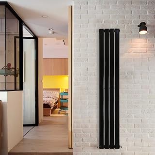 NRG Modern Black 1600x272mm Vertical Flat Panel Designer Radiator Single Column Bathroom Central Heating