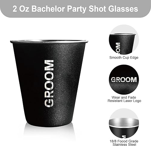 Miniatura 3 de PartyGifts&beyond 7 vasos de chupito para despedida de soltero de 2 onzas de acero inoxidable para padrinos de boda