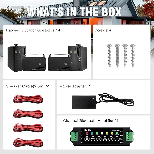 Miniatura 8 de Herdio Altavoces para exteriores de 3.5 pulgadas con cable, impermeable, sistema de altavoces de montaje en pared con 400 vatios de graves potentes