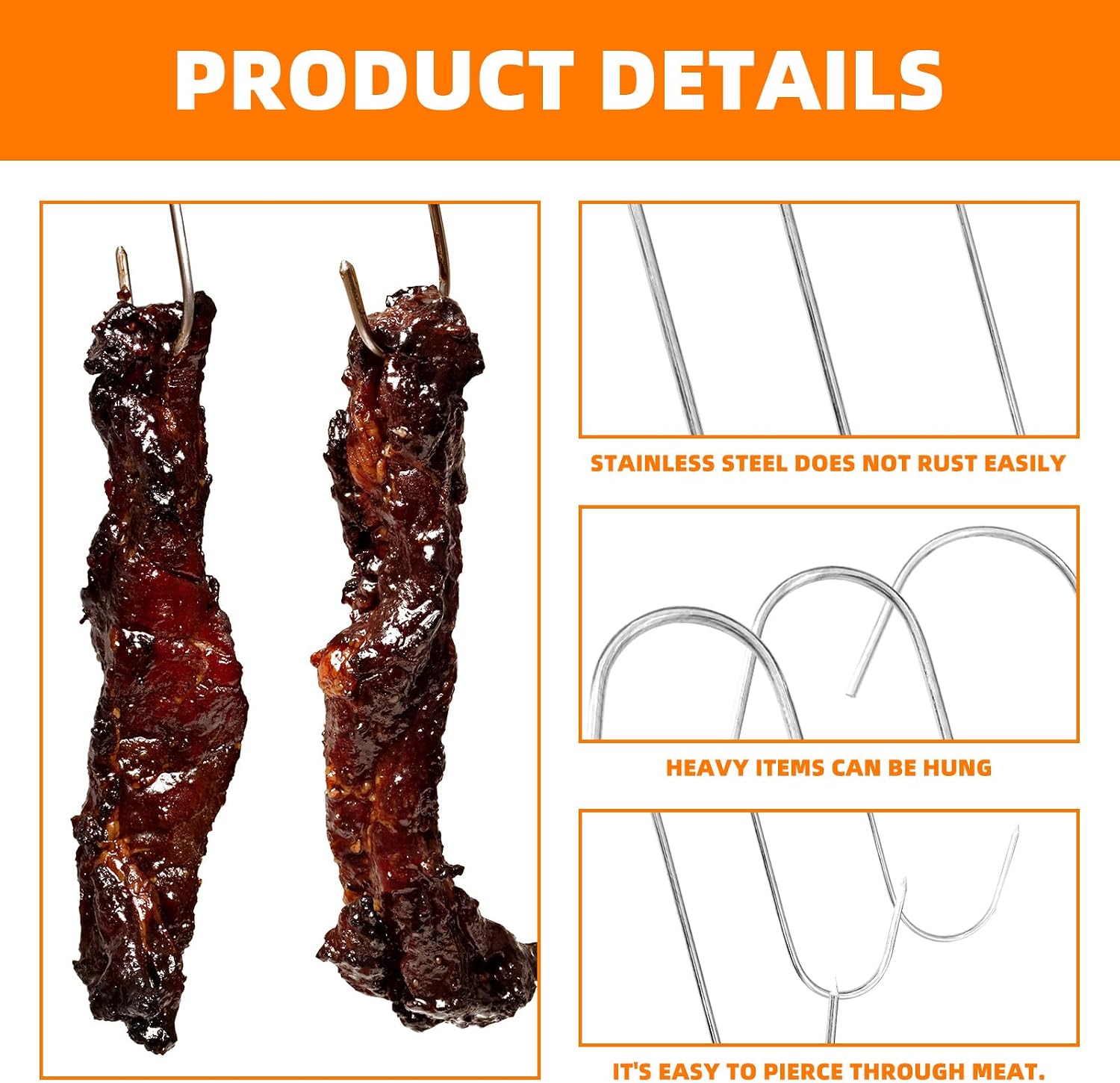12 Pcs Stainless Steel Meat Hook & Double Roast Duck Hooks, 6 Size