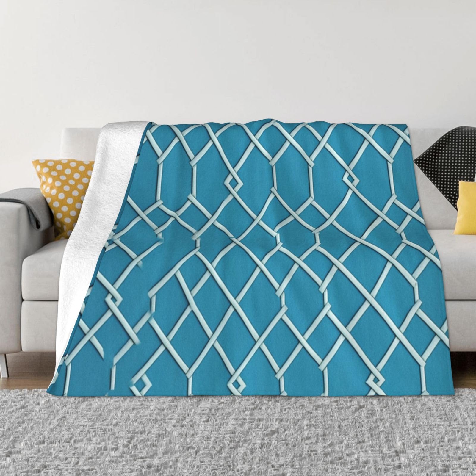 Couverture en flanelle imprimé treillis bleu anti-boulochage plaid lit salon
