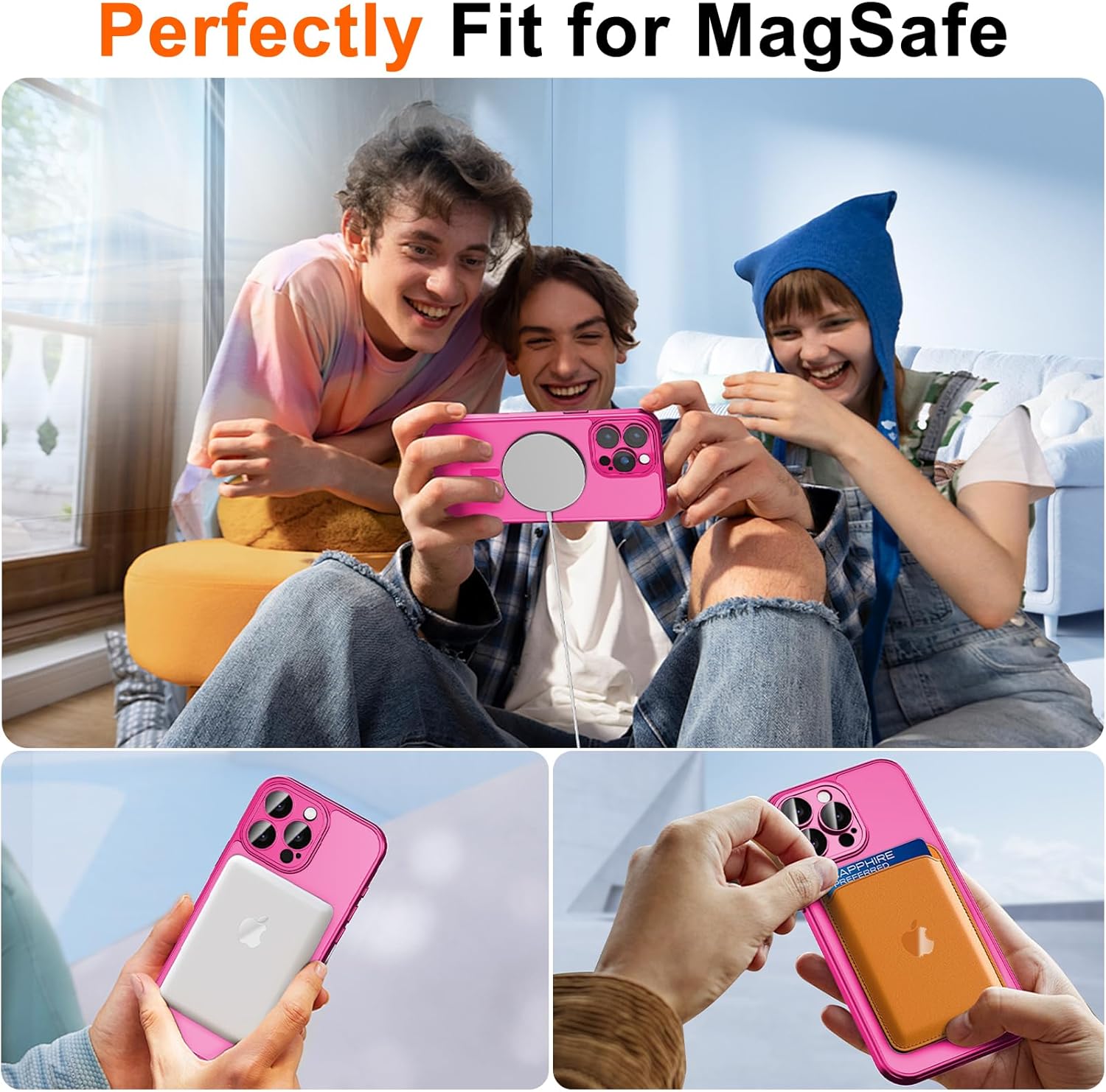 for iPhone 16 Pro Max Case with Privacy Screen Protector and Camera Protection Compatible with MagSafe Magnetic Matte Shockproof Phone Cover for iPhone 16 Pro Max Women/Girls, Hot Pink - Image 4