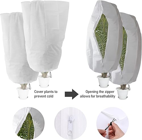 Miniatura 10 de Alpurple Paquete de 3 cubiertas de invierno con cordón para plantas, bolsas cálidas de protección para plantas, 47 x 31.5 pulgadas, manta de tela