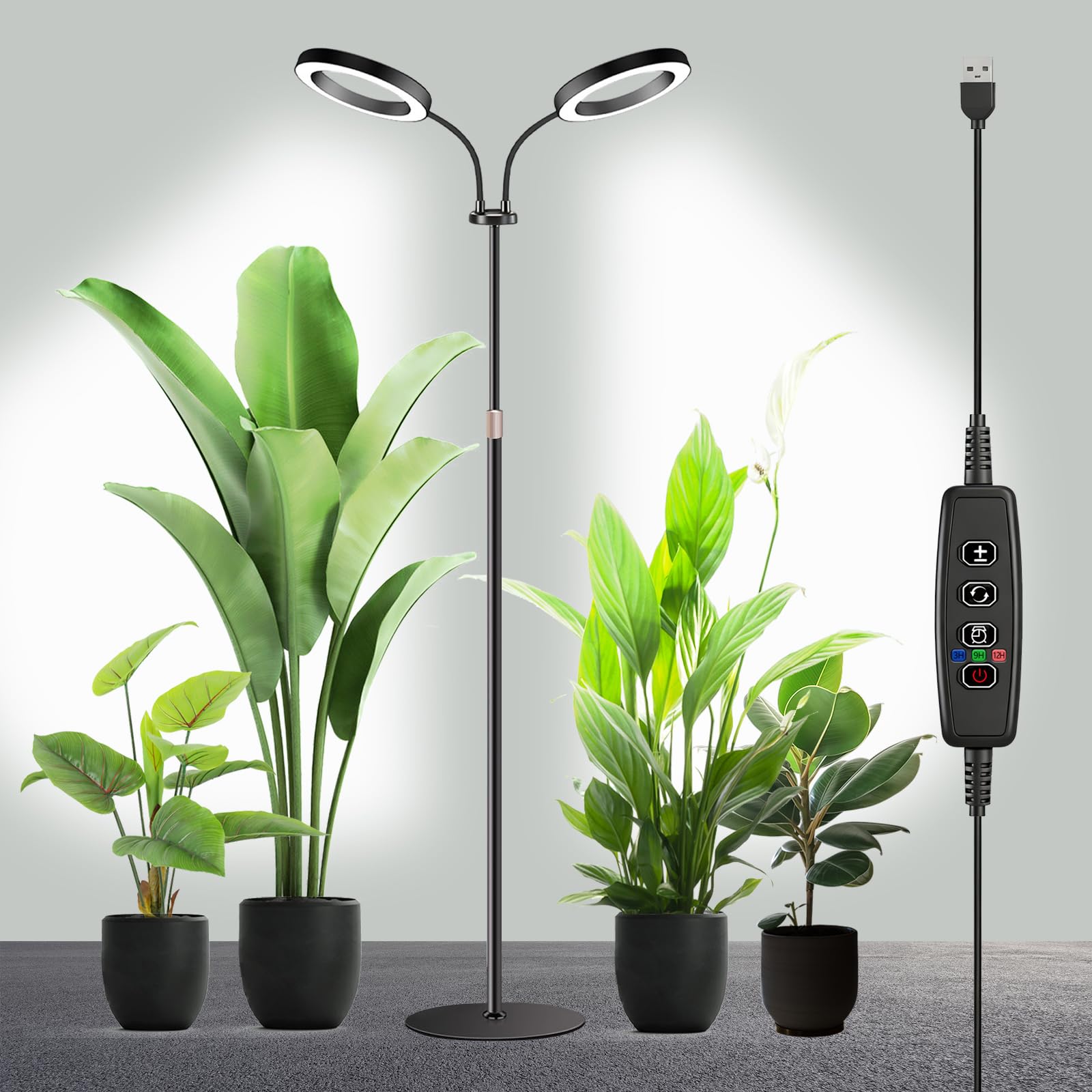 auvstar Lampada per Piante da Interno,Grow Light Piante,2 Teste Luce per Piante da Interno,Lampada LED per Piante con Supporto,Luce di Crescita a Spettro Completo con Timer Auto 3/9/12H,3 Modalità