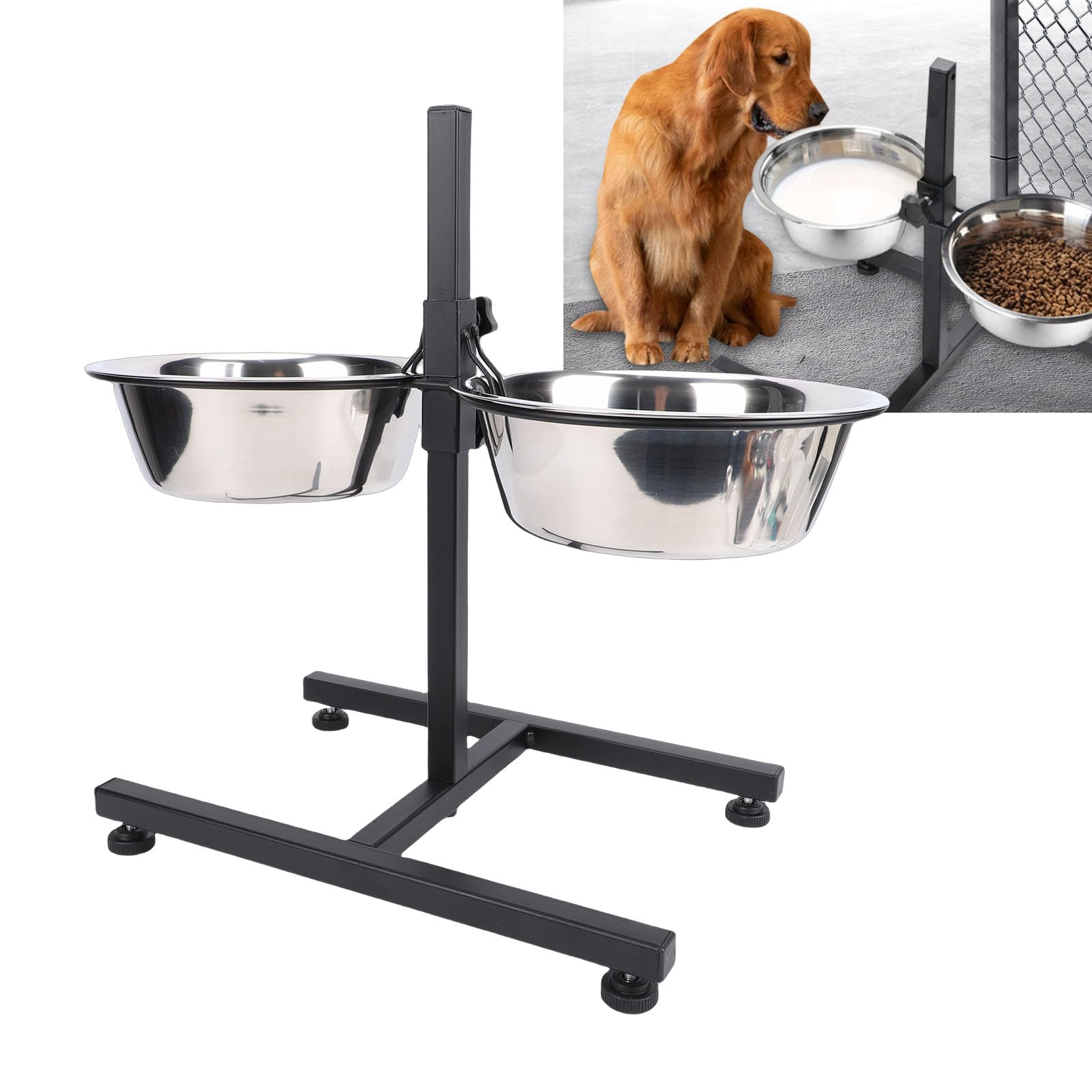 Cuencos elevados para Perros, Soporte de comedero para Mascotas de Altura Ajustable con Cuencos Dobles de Acero Inoxidable