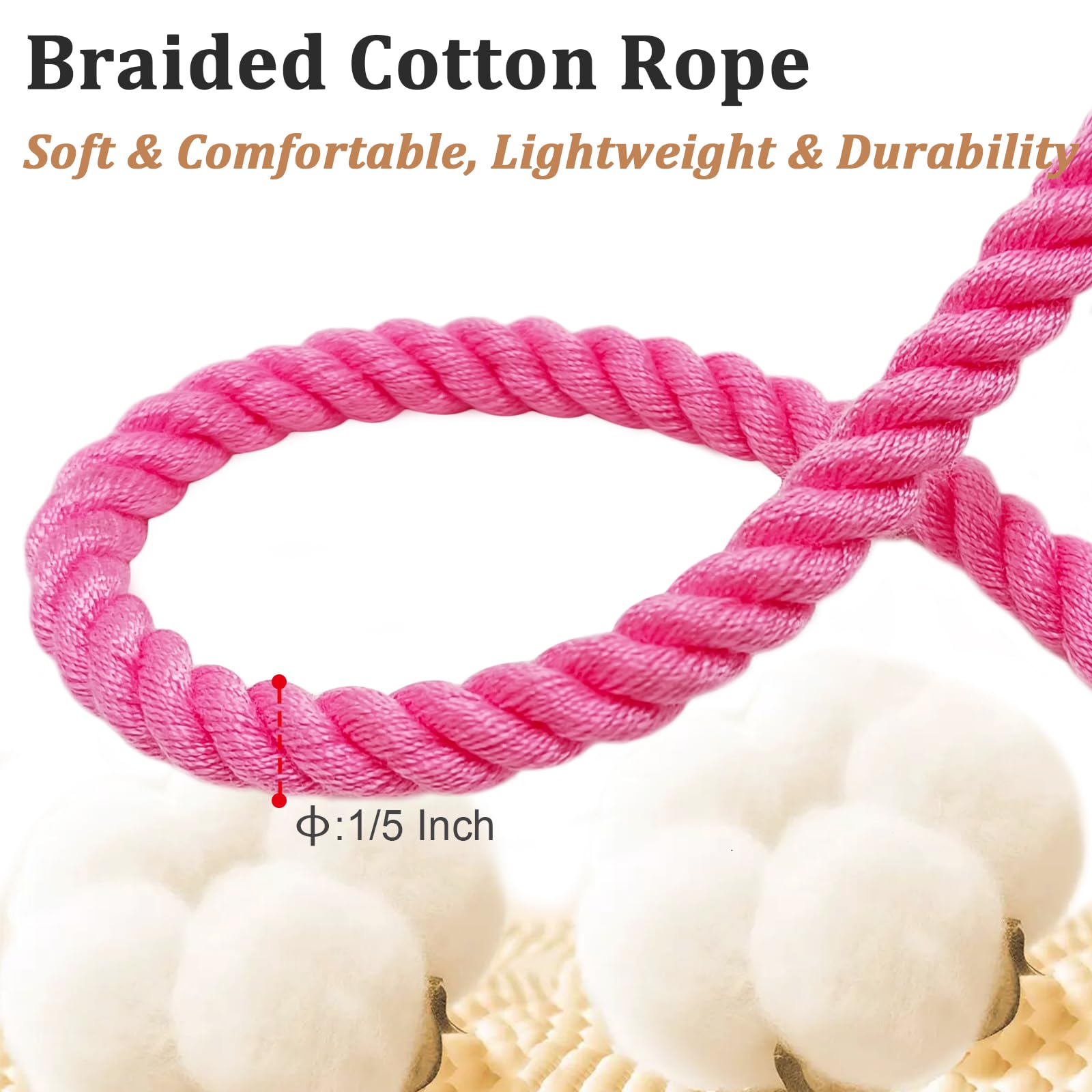 Laisse rose de 1,5 m pour petits chiens – Laisse légère et douce en coton tressé de 0,6 cm pour petites races/chats, promenades quotidiennes, dressage