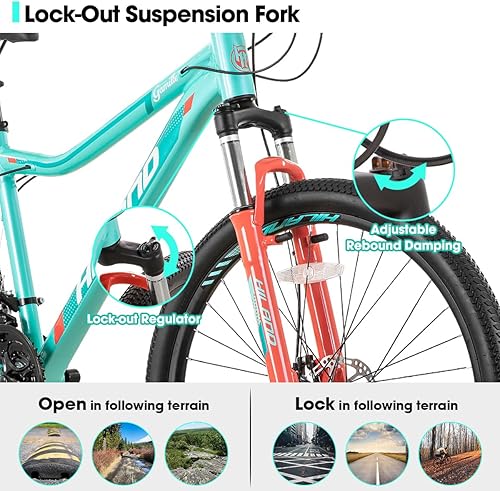 Miniatura 3 de HILAND - Bicicleta de montaña de 20, 26, 27.5 pulgadas, para mujeres y niñas, velocidad de 721 con horquilla de suspensión de bloqueo, marco de