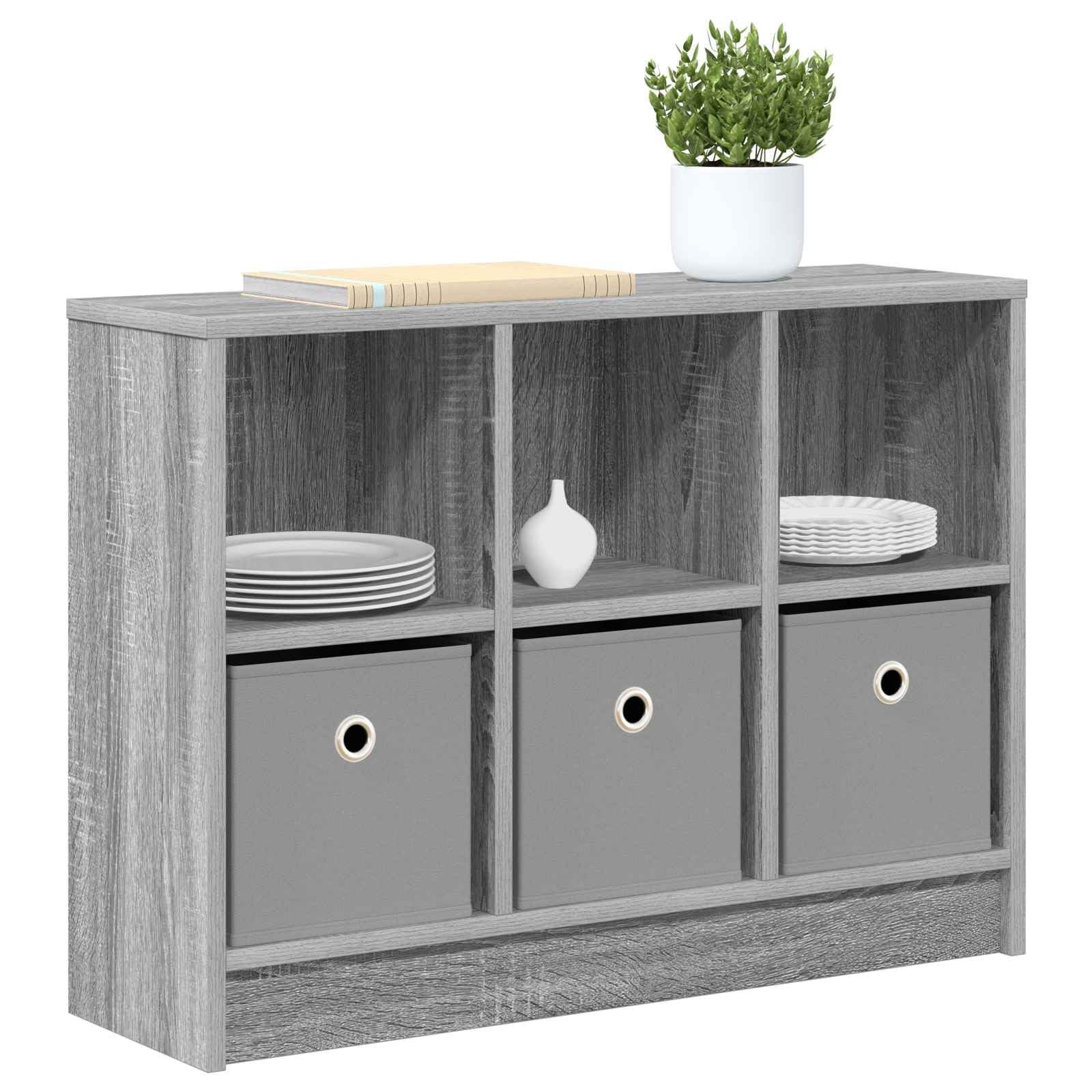 Credenza Grigio Sonoma 73,5 x 22,5 x 53,5 cm con 3 Cassetti e 3 Ripiani