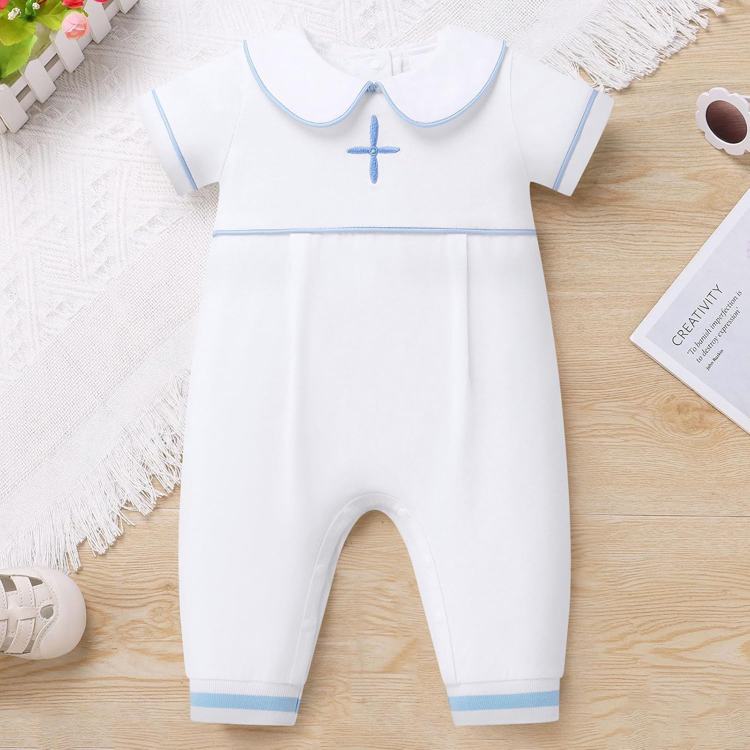 FYMNSI Newborn Baby Boys Baptism Outfits White Short Sleeve Romper Jumpsuit for Christening 1st Birthday Cake Smash Clothes - Image 3