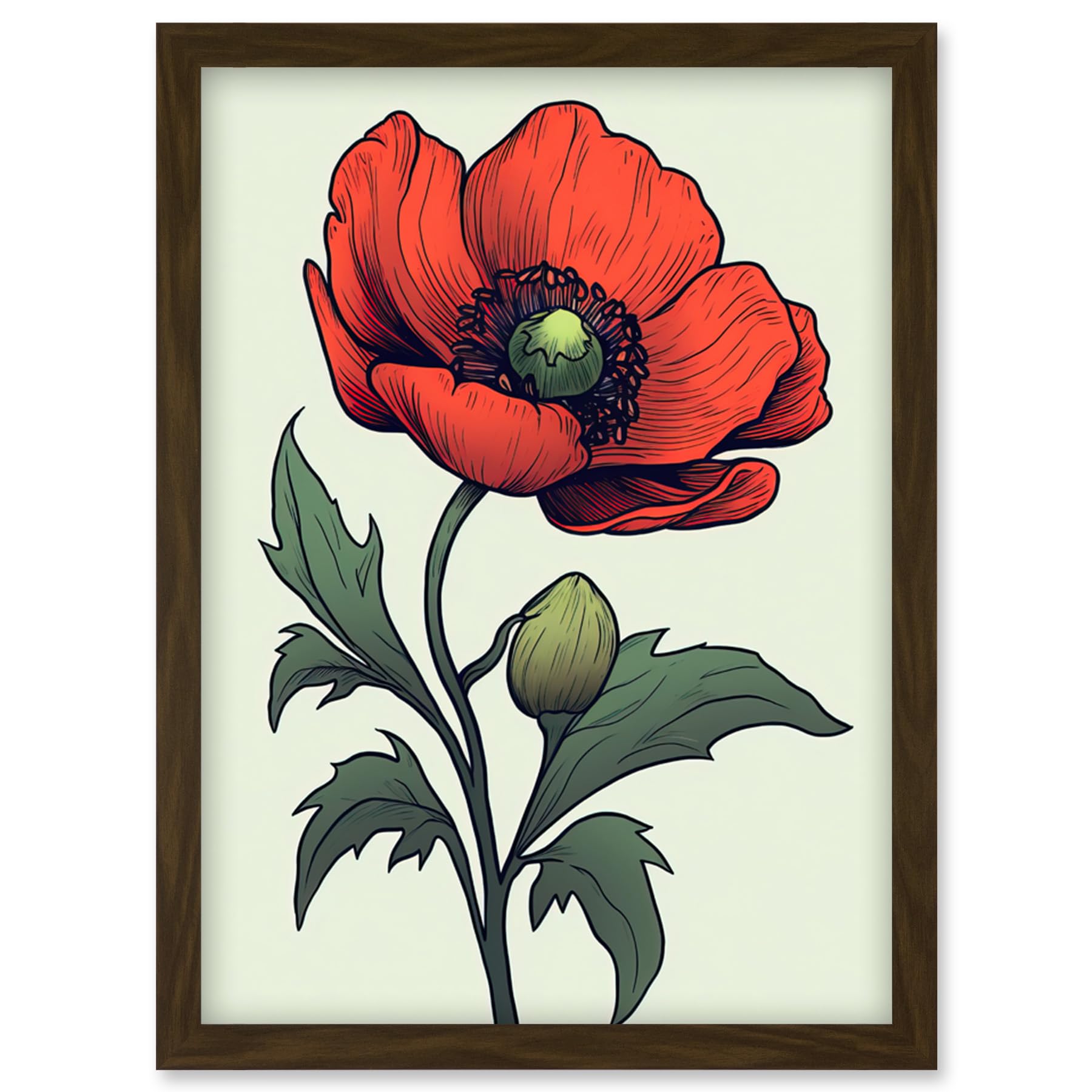 Artery8 Anemone Flower Bloom Tattoo Ink Body Art Rockabilly Americana 50s Artwork Framed Wall Art Print A4