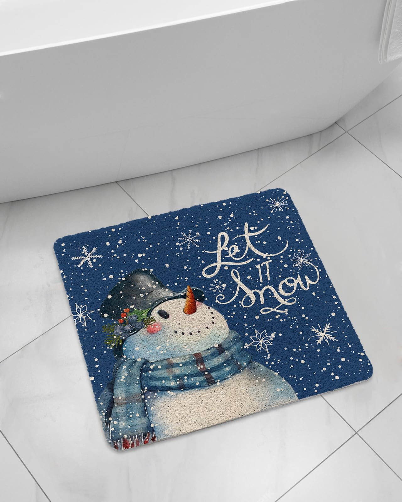 KITHOME Shower Mat Non Slip Bathtub Mat Christmas Eve Cute Scarf Snowman Bath Mat Soft Loofah Shower Mats for Shower Tub Bathroom Quick Drying Foot Mat, 24x24 Inch