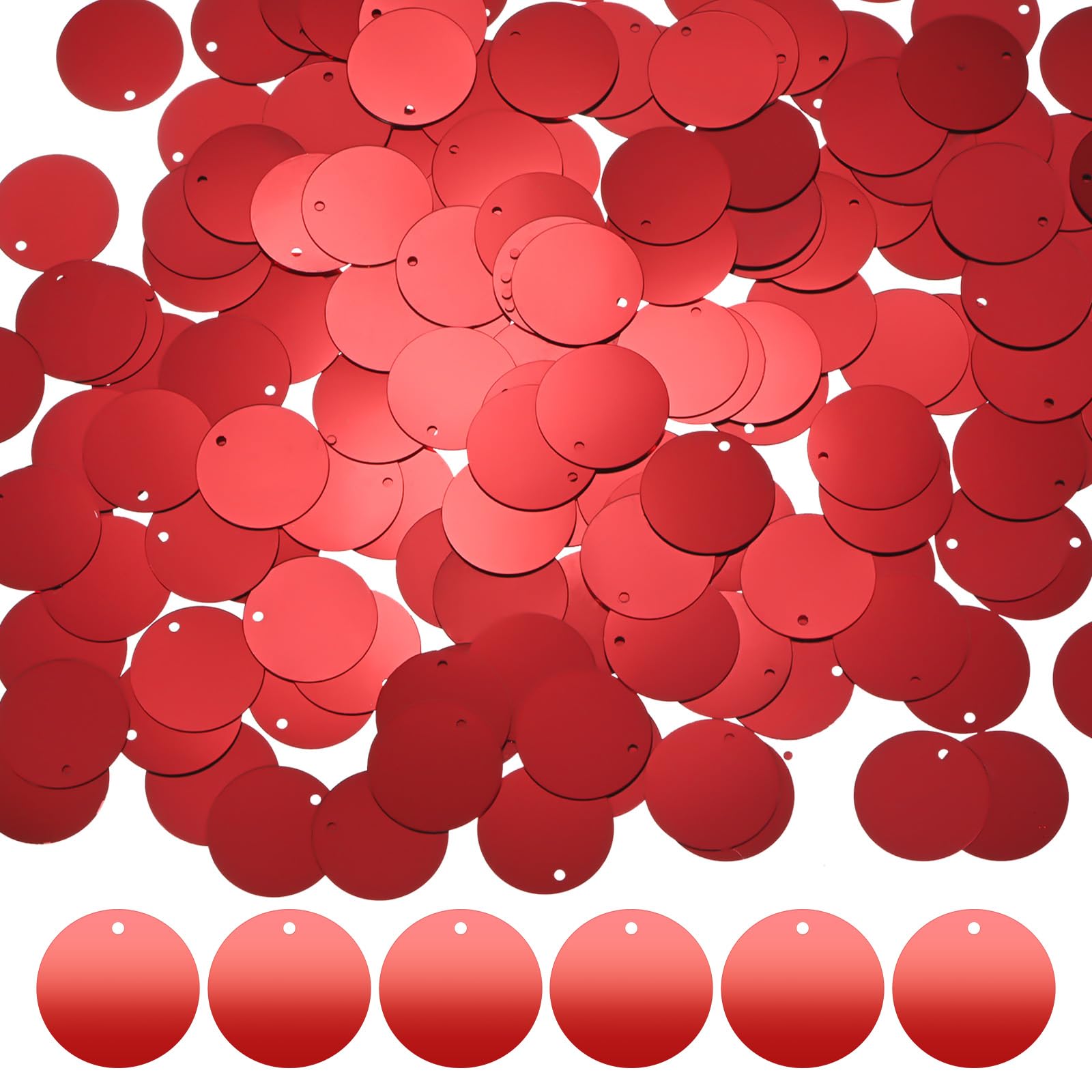 M METERXITY 450-Pack Flat Round Sequins for Crafts, 50g 20mm Loose Sequins Paillettes for Wedding/Sewing/DIY Craft, PVC Spangles with 1 Side Hole [Red]