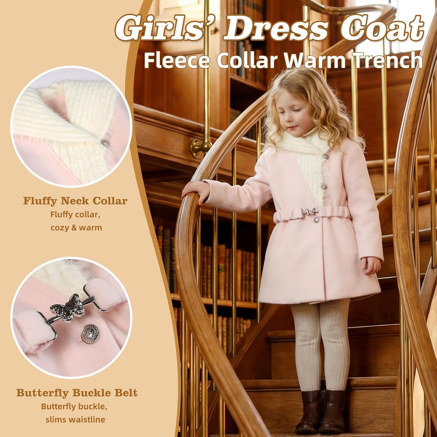 Girls Lapel Double-Faced Cashmere Dress Coat - Winter Warm Wool Blend Outerwear with Adjustable Belt - Image 7