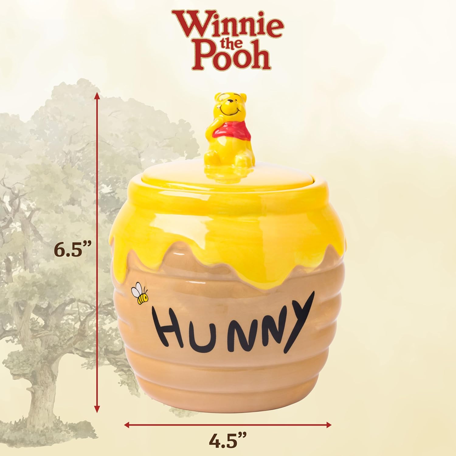 Silver Buffalo Disney Winnie the Pooh Honey "Hunny" Pot Sculpted 3D Hand Painted Ceramic Snack Cookie Jar (Small)