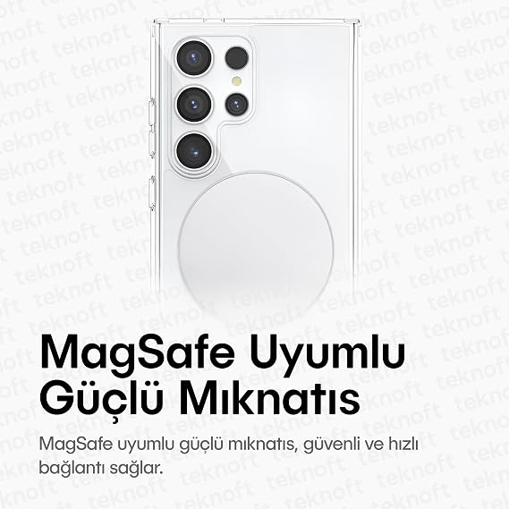 Teknoft Samsung Galaxy S24 Ultra için MagSafe ile Uyumlu Şok Emici Silikon Kenar Sararma Önleyici Arkası Sert Parmak İzi Tutmayan Darbeye Dayanıklı Manyetik Şeffaf Kılıf
