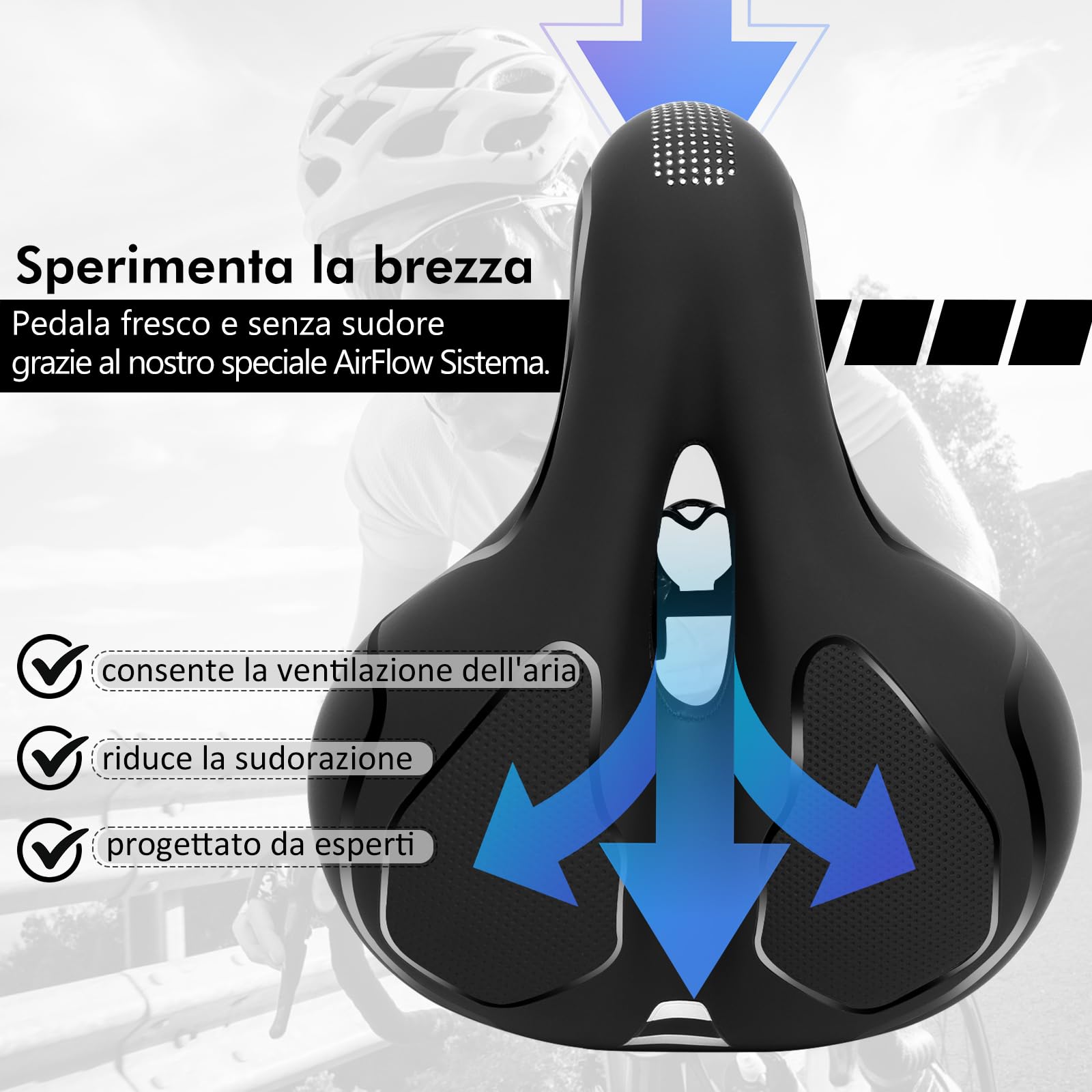 Sella Bici Con Memory Foam - Imbottitura Comfort | Impermeabile | Uomo E Donna | Larghezza 21cm