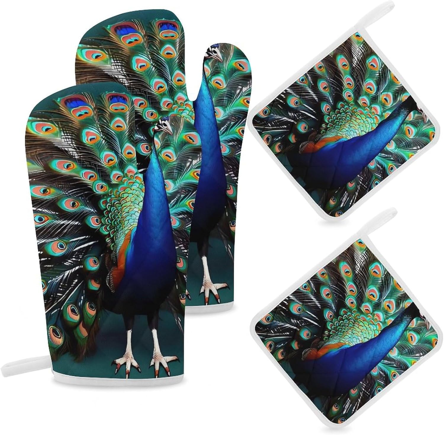 Oven Mitts Pot Holders Kitchen Beautiful Peacock Heat Resistant Oven Glove for Baking and Cooking