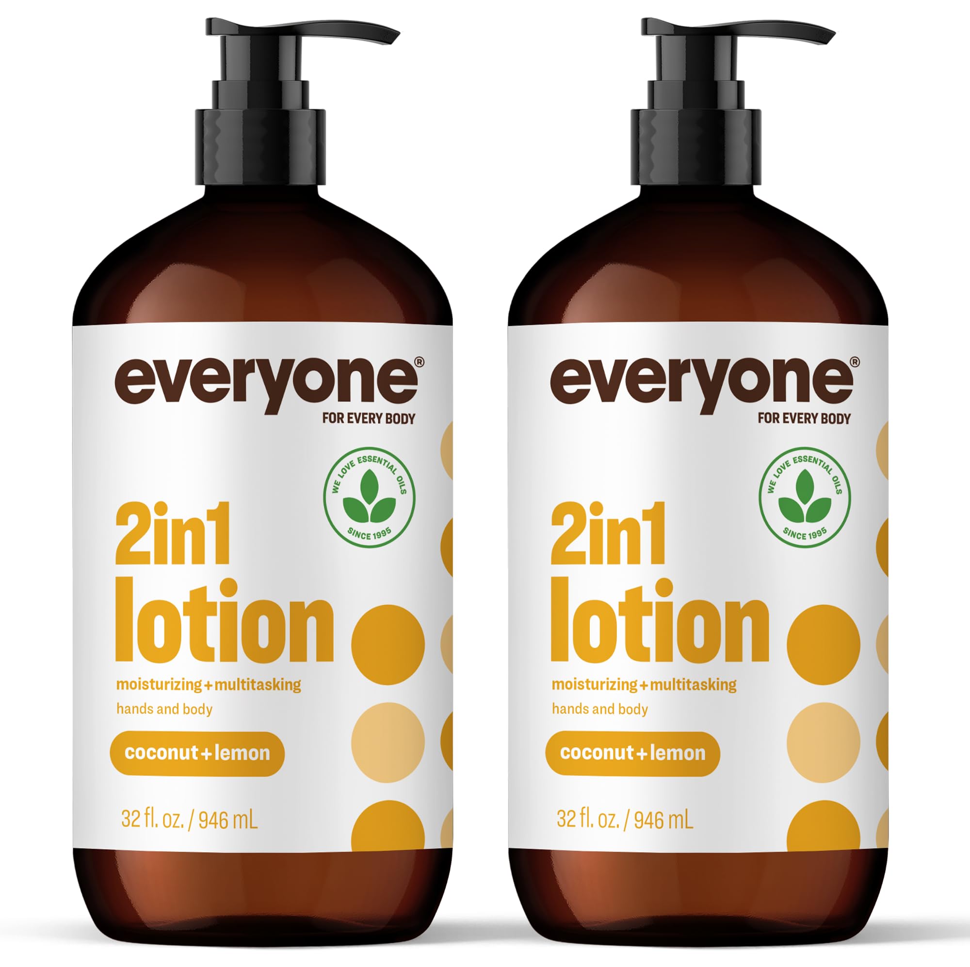 Everyone Nourishing Hand and Body Lotion, 32 Ounce (Pack of 2), Coconut and Lemon, Plant-Based Lotion with Pure Essential Oils, Coconut Oil, Aloe Vera and Vitamin E