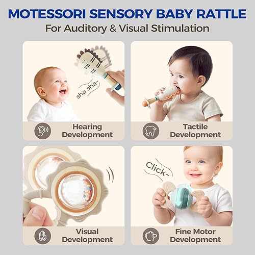 Miniatura 2 de Evoceler Juguetes de dentición para bebés de 0 a 6 meses (30 súper suave, 50 suave, 70 regular), 10 juguetes agitadores, mordedores de silicona de