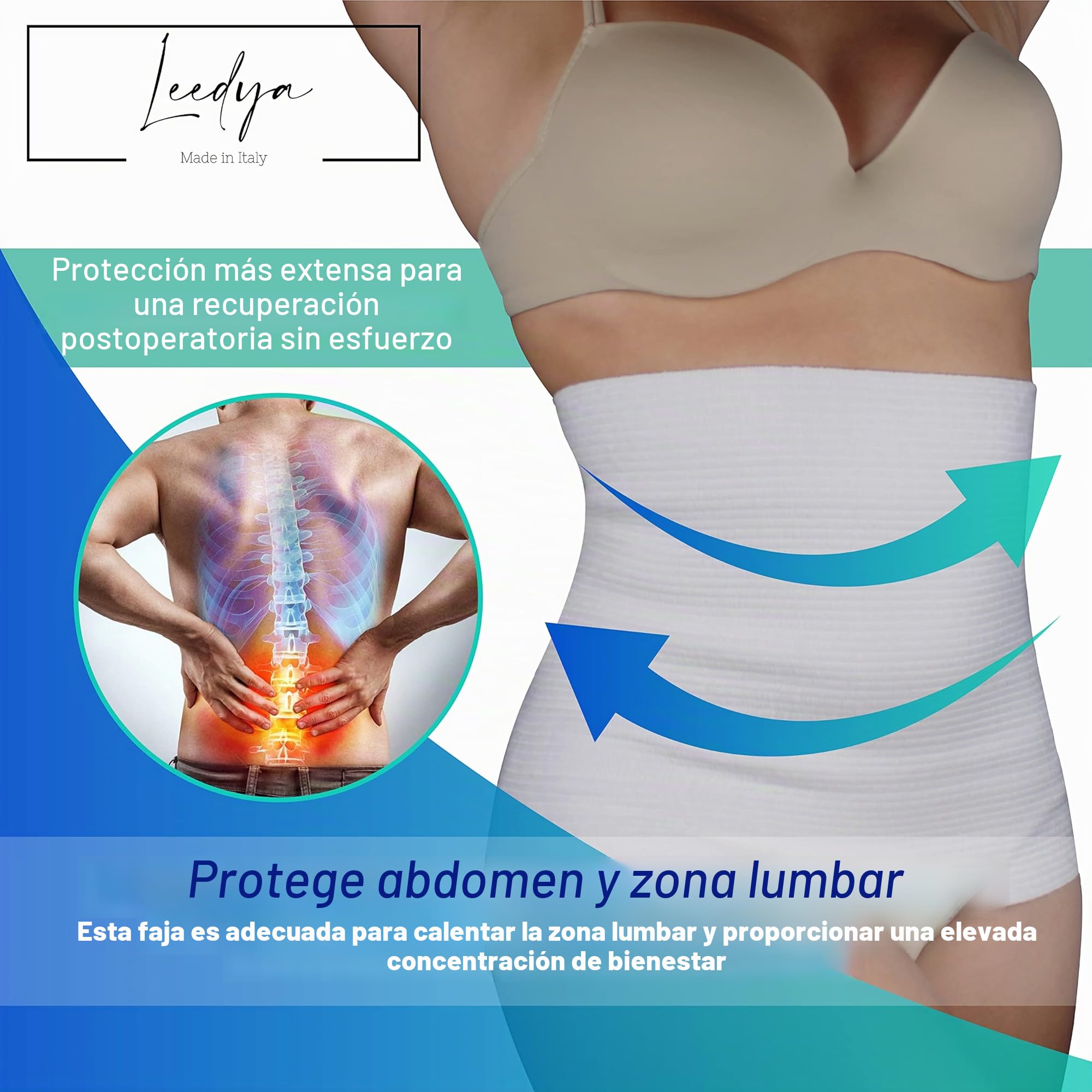 Leedya Faja lumbar elástica, fabricada en Italia, cinturón elástico para hombre y mujer, altura 31 cm, algodón transpirable, unisex, soporte de espalda y abdomen, ideal para verano y dolor de espalda