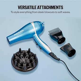 BaBylissPRO Nano Titanium 2000-Watt Blow Dryer with Concentrator Nozzle, Professional Grade Ionic Corded Styling Tool for Hair