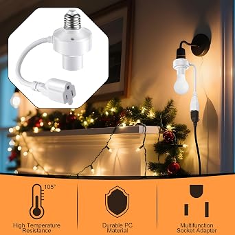 Enhon 3 in 1 E26 Light Socket Outlet Adapter, Light Socket to Plug, 2 Pcs