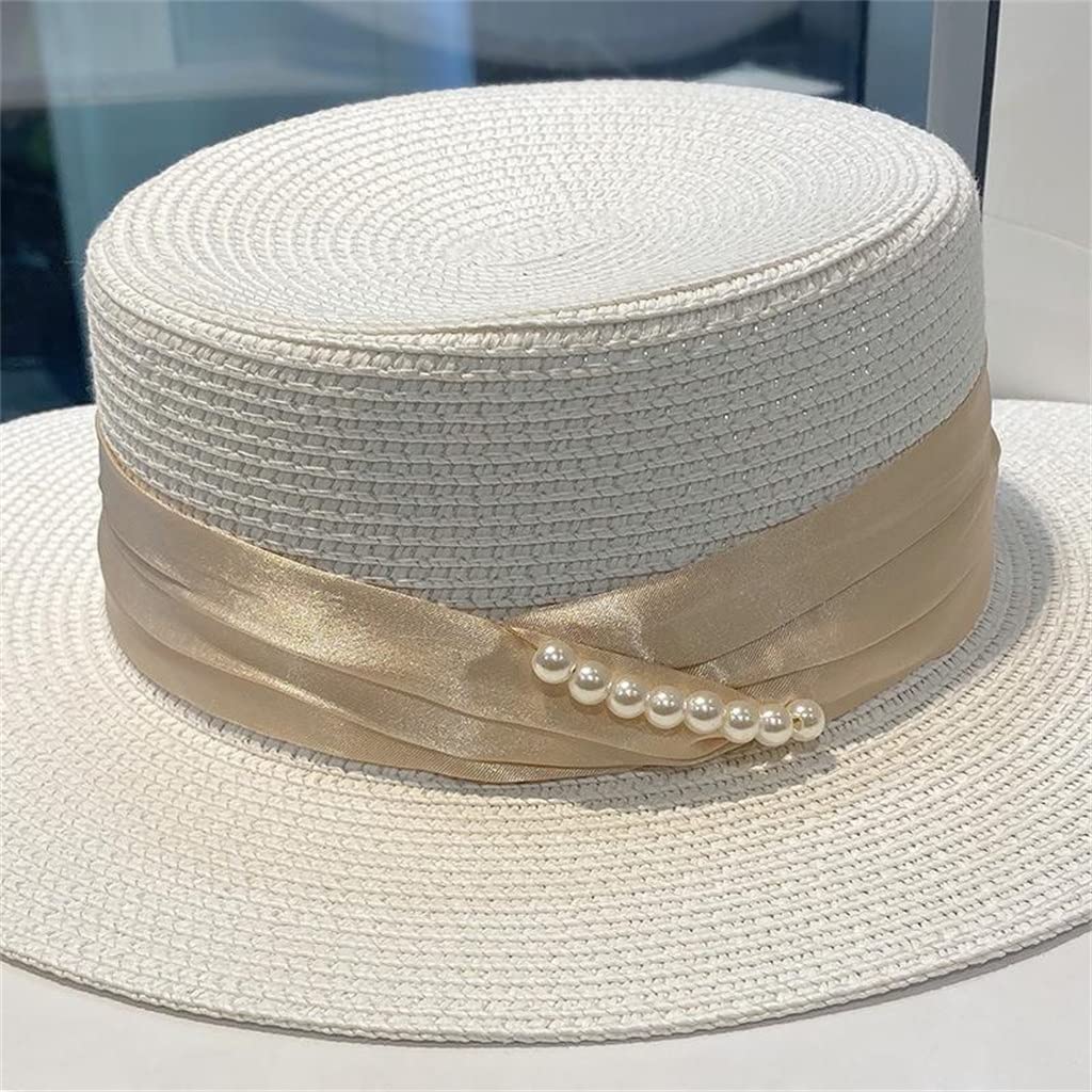 Cappelli Estivi da Spiaggia francesi per Donna Cappello con Visiera Aderente Cappello Panama Casual da Viaggio Jazz con Perle da Viaggio