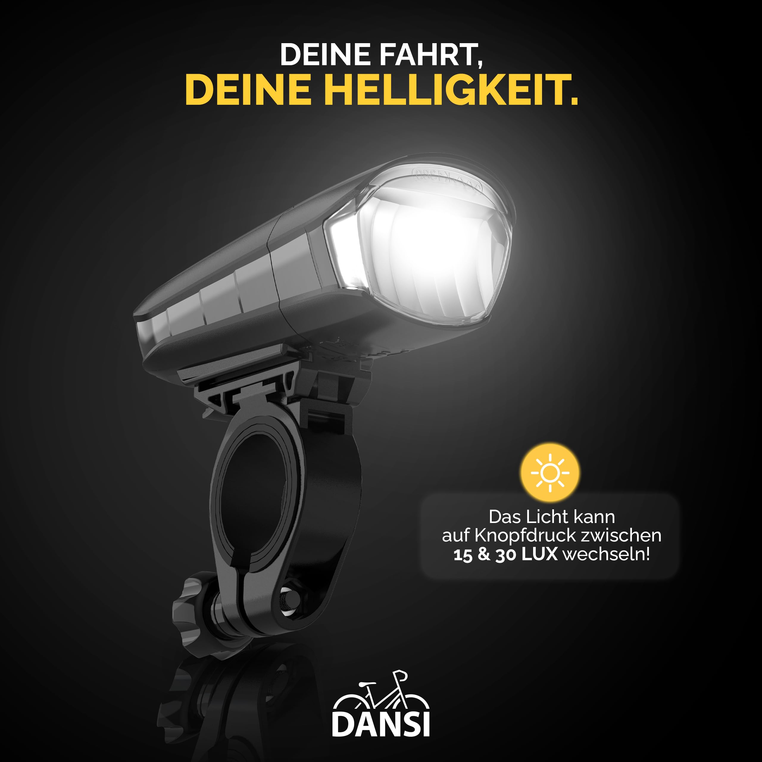 DANSI Fahrrad Licht LED Fahrradbeleuchtung StVZO zugelassen Fahrradlicht vorne Fahrradlampe umschaltbar 15-70 Lux Rücklicht & Frontleuchte Regenfest Bike Light