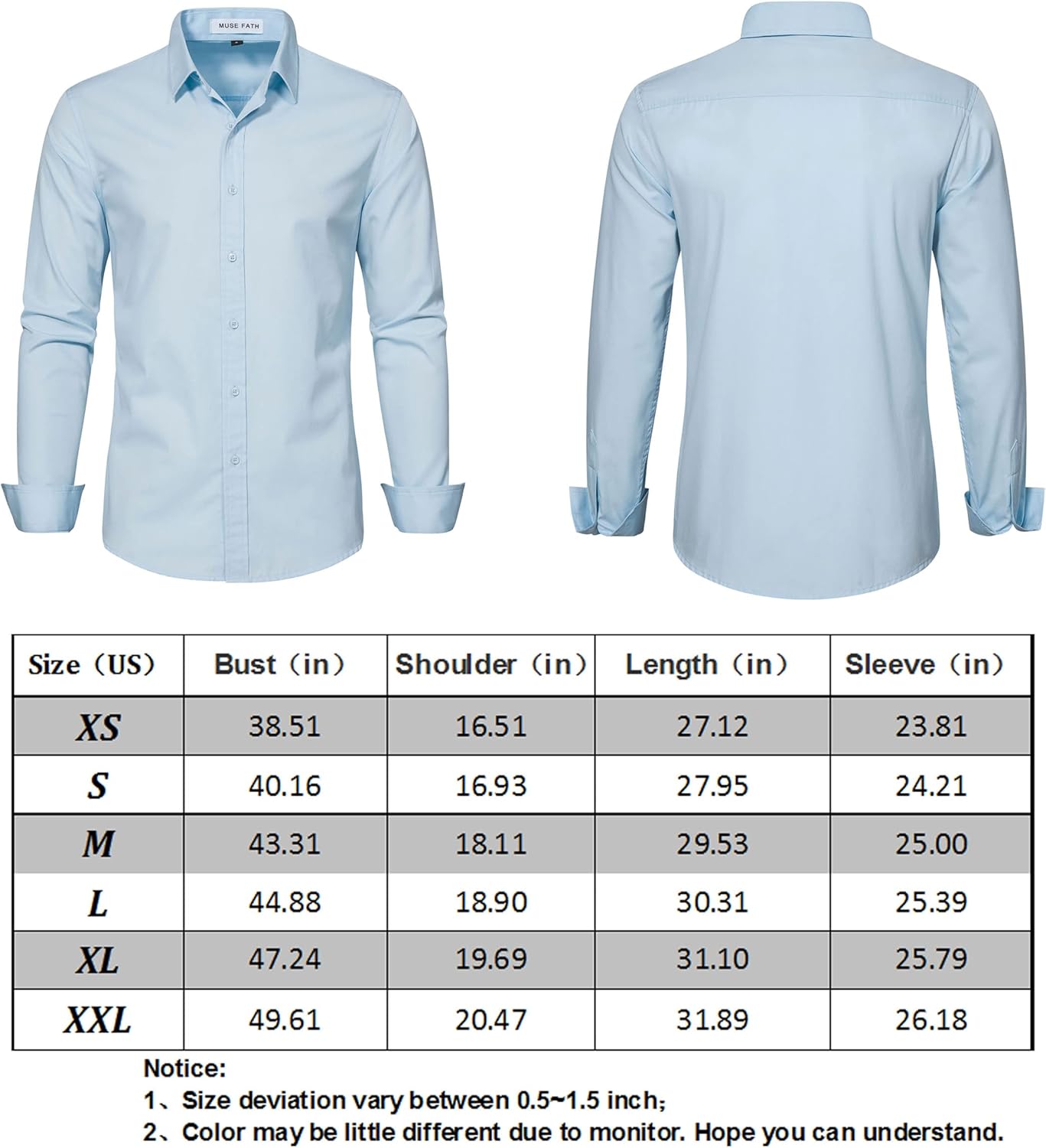 Miniatura 5 de MUSE FATH Camisa de vestir de color sólido para hombre camisa de manga larga casual de ajuste regular