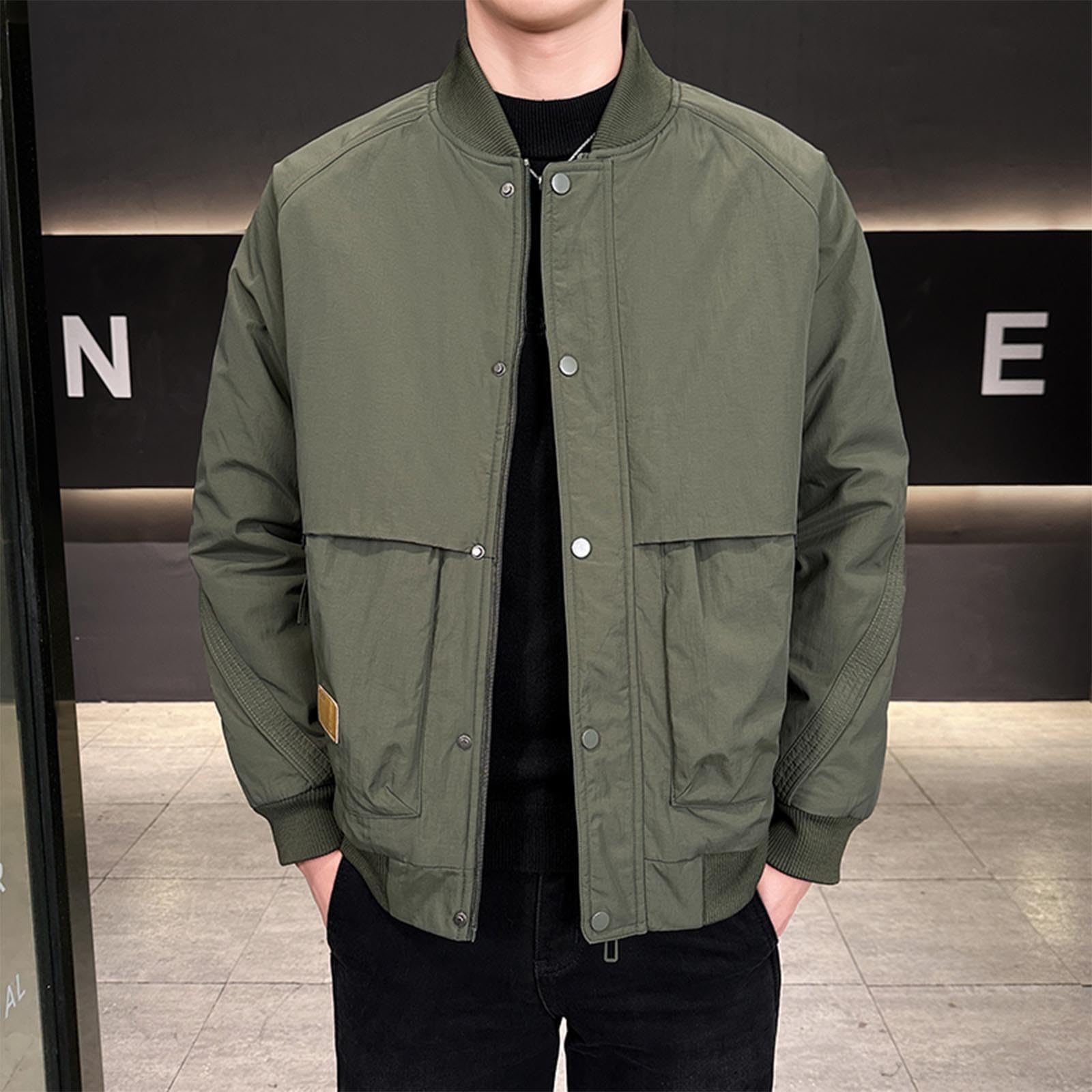 Chaquetas de plumón acolchadas para hombre, chaqueta de invierno con cuello alto, holgada, con cremallera completa, con botones, para exteriores, casual, para deportes, ropa de calle, versátil