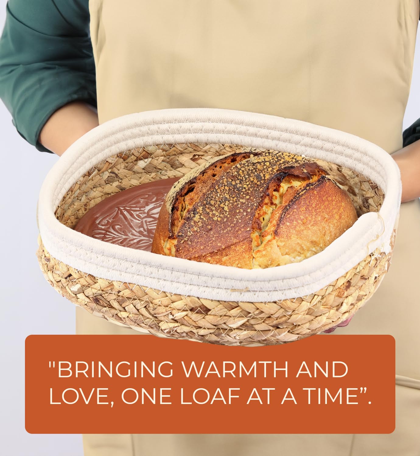Ole Bazar Bread basket with bread warmer stone - Bread warmer terracota - Bread warmer basket with stone - Sourdough warmer - Tortilla warmer ceramic - Warming tray and ideal bread proofing box