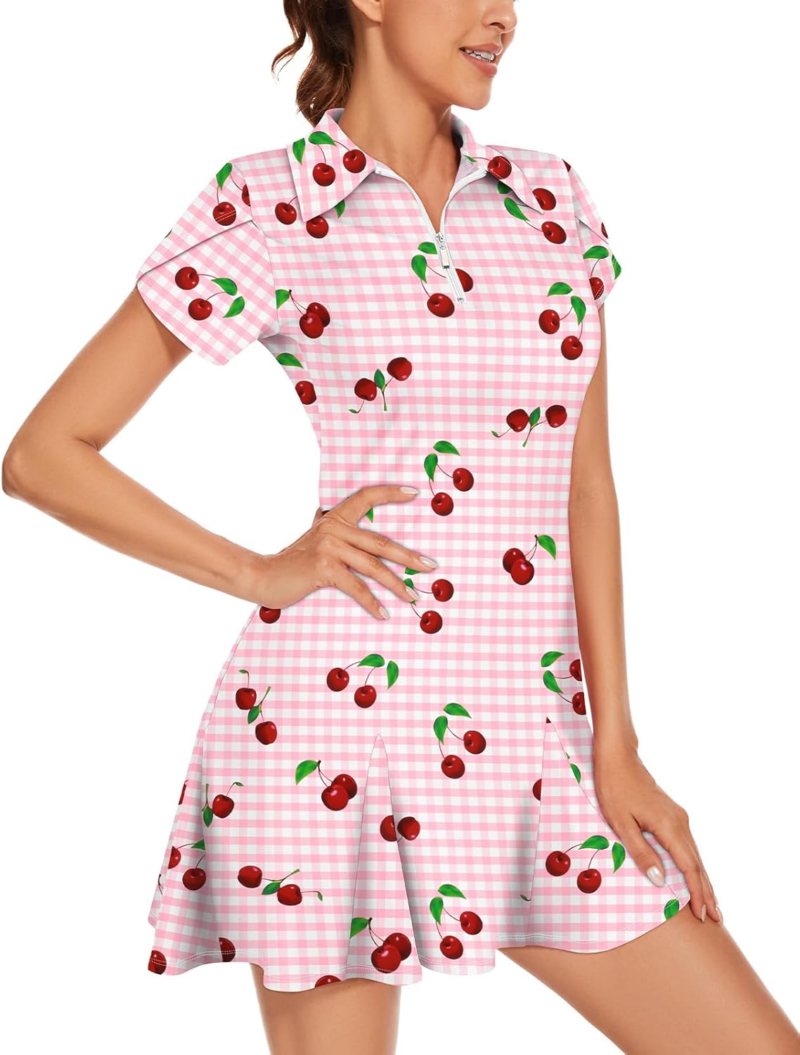 LURANEE Athletic Dress for Women Petal Short Sleeve Tennis Dresses with Shorts and Pockets Flowy Golf Outfits - Image 2