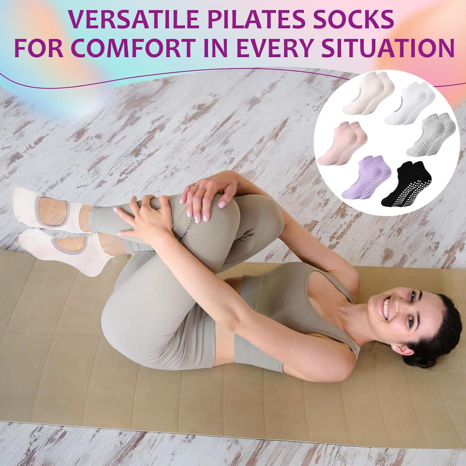 HooLing 12 Pairs Pilates Socks Bulk with Grips for Women Non Slip Crew Yoga Socks for Workout Dance Yoga Barre Pilates Gifts - Image 6
