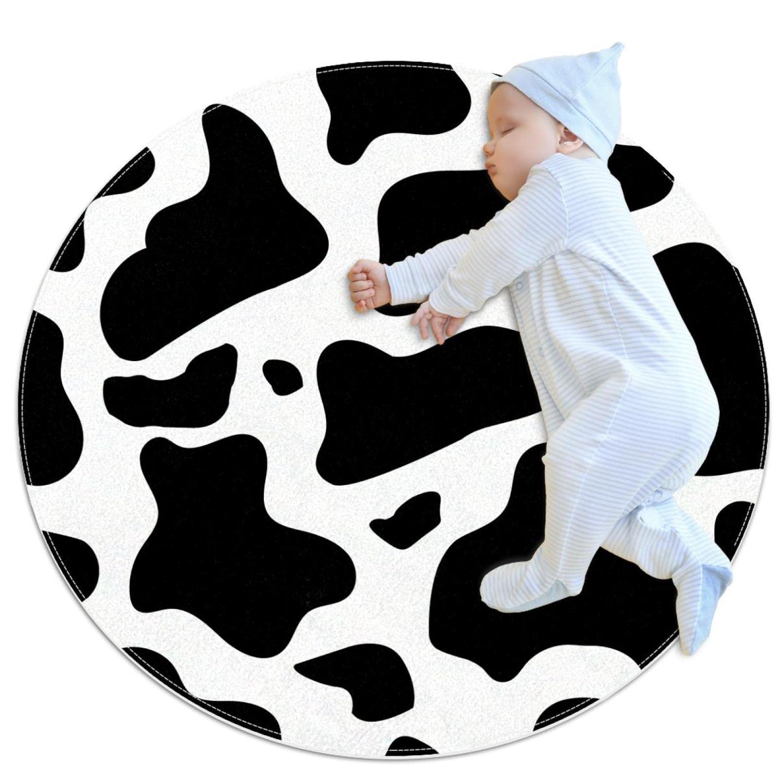 Tapis de salle de bain imprimé vache rond 1m de diamètre finitions premium